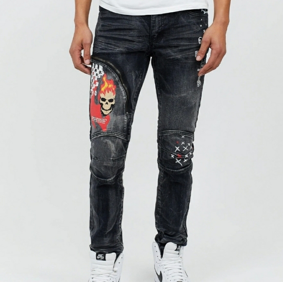 Reason Other - 💀Summon Skull Denim Flame Jean's 34w